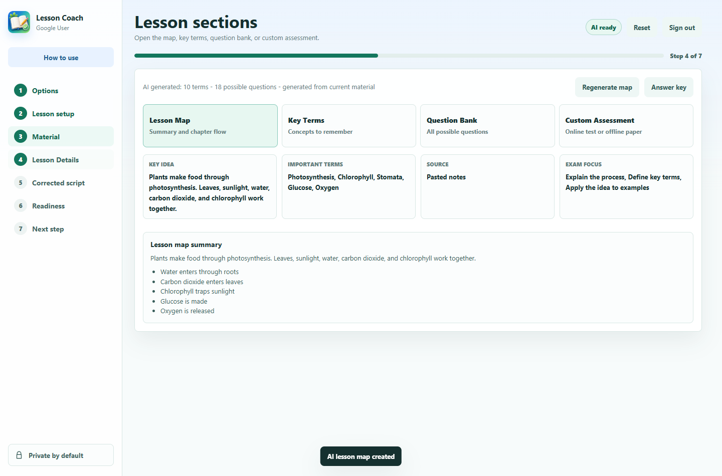 Lesson Details screen