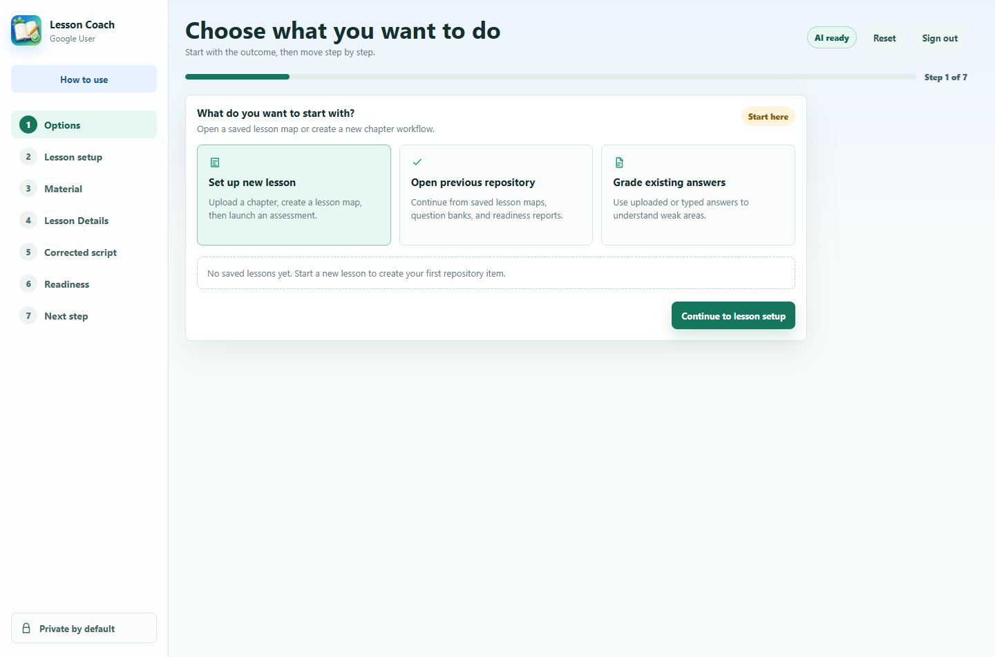 Lesson Prep action choices